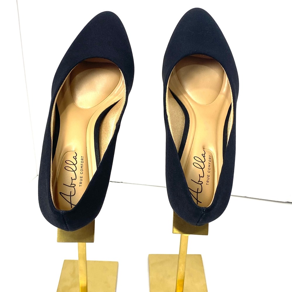 Abella True Comfort Black Faux Suede Pointed Toe Mid Heel Pumps Wms‎ 6.5